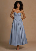 Soft Fit and Flare Sweetheart Strapless Lace Up Back Midi Length For Women Prom Dress