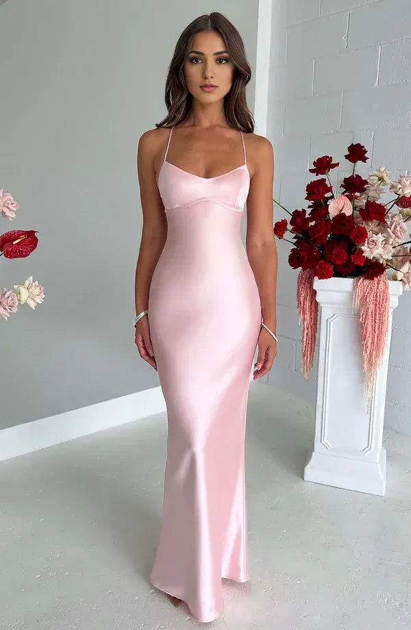 Soft Mermaid Spaghetti Strap Lace Up Back Floor Length For Ladies Evening Dress