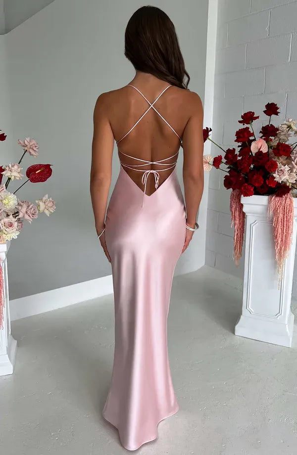 Soft Mermaid Spaghetti Strap Lace Up Back Floor Length For Ladies Evening Dress
