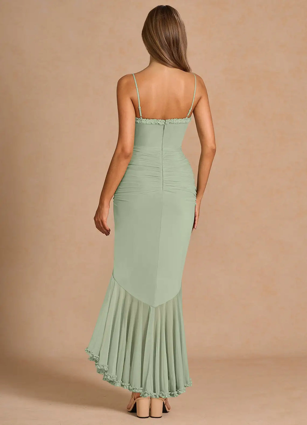Soft Mermaid Spaghetti Strap Sleeveless Open Back High Low For Ladies Prom Dress