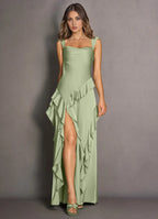 Soft Mermaid Square Neck Sleeveless Cut Out Back Floor Length For Women Prom Dress