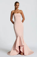 Soft Mermaid Strapless Sleeveless Lace Up Back Train Floor Length Female Evening Dress