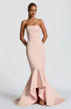 Soft Mermaid Strapless Sleeveless Lace Up Back Train Floor Length Female Evening Dress