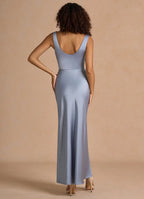 Soft Sheath Cowl Neck Sleeveless Scoop Back Midi Length For Adults Prom Dress ﻿