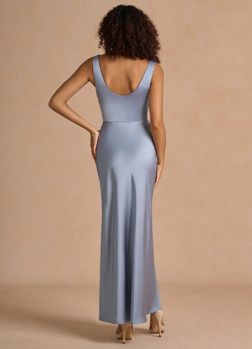 Robe de bal mi-longue pour adultes, moulante, col bénitier, sans manches, dos décolleté
