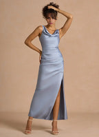 Soft Sheath Cowl Neck Sleeveless Scoop Back Midi Length For Adults Prom Dress ﻿
