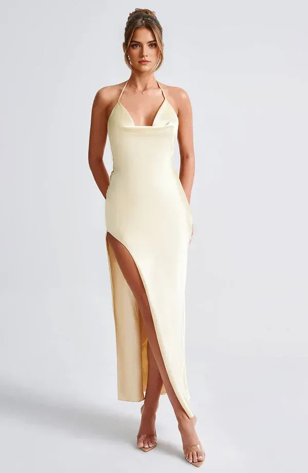 Soft Sheath Halter Neck Sleeveless  Open Back Floor Length For Sale Evening Dress