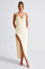 Soft Sheath Halter Neck Sleeveless  Open Back Floor Length For Sale Evening Dress