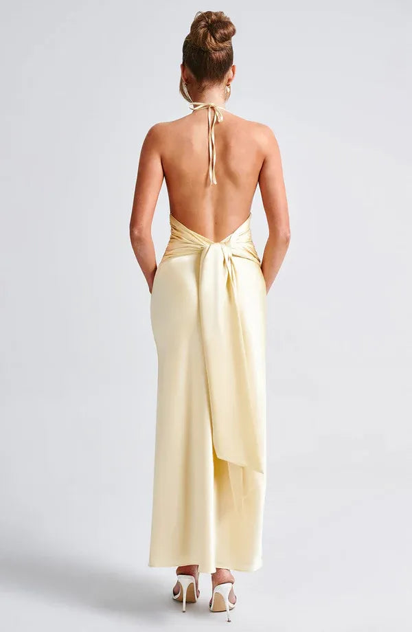 Soft Sheath Halter Neck Sleeveless  Open Back Floor Length For Sale Evening Dress