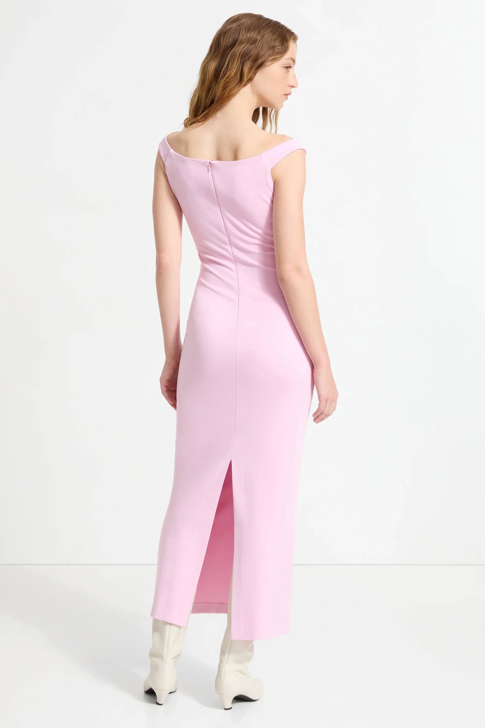 Soft Sheath Off The Shoulder Sleeveless Zip Back Midi Length For Women Prom Dress