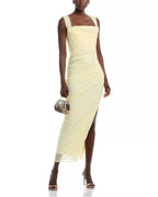 Soft Sheath Square Neck Sleeveless Ruched Bodice Asymmetrical Hem Female Prom Dress
