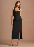 Soft Sheath Sweetheart Neck Sleeveless Open Back Midi Length For Sale Prom Dress