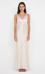 Soft Sheath V Neck Sleeveless V Back Floor Length For Ladies Prom Dress
