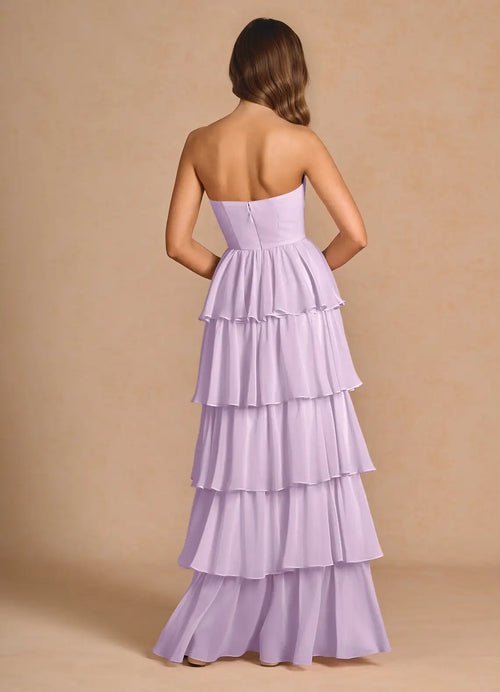 Robe de bal longue sans manches à encolure en cœur étagée douce, dos ouvert, offre spéciale