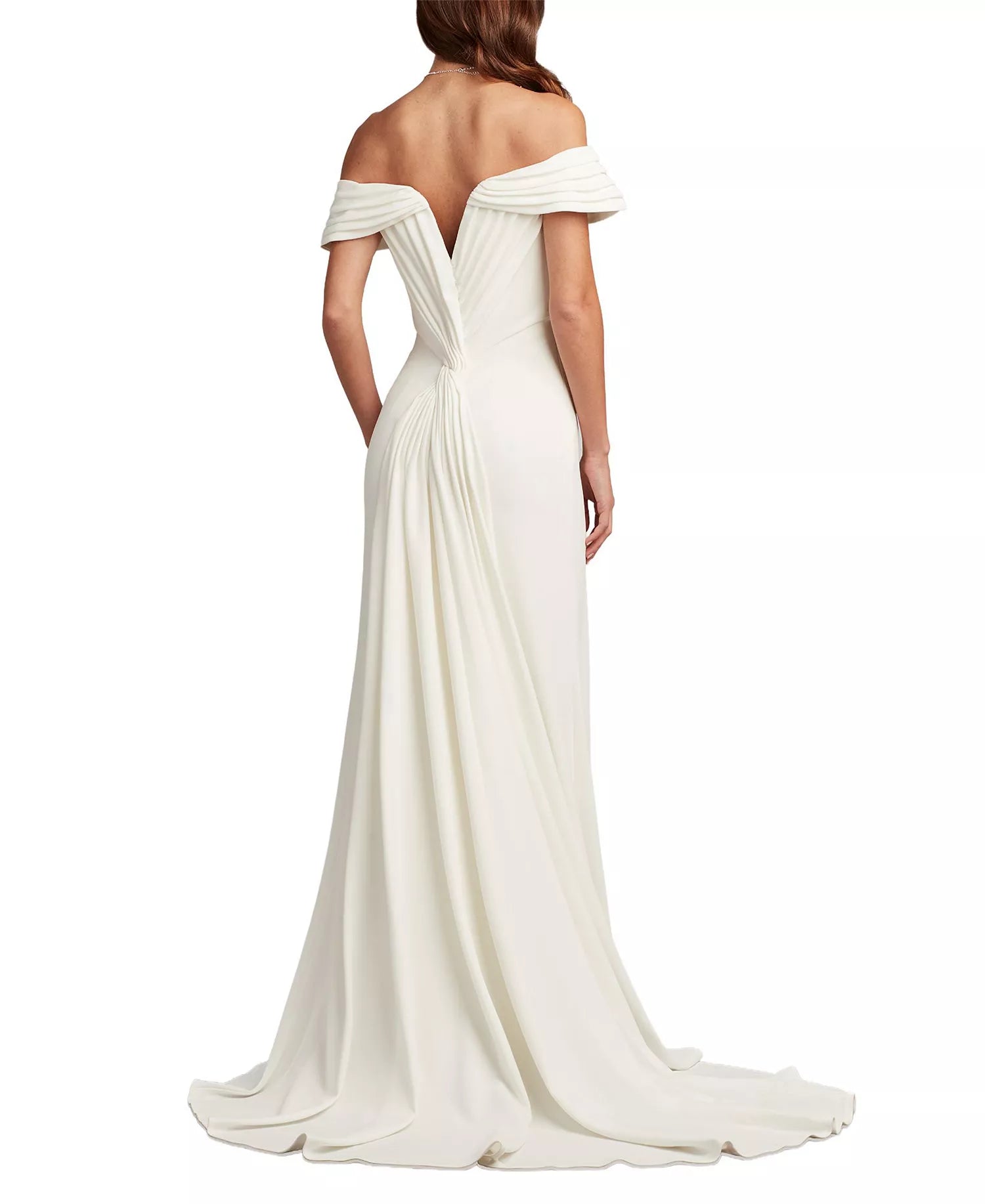 Soft Trumpet Off the Shoulder Ruffled Sleeve Keyhole Back Train Length For Adults Prom Dress