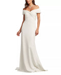 Soft Trumpet Off the Shoulder Ruffled Sleeve Keyhole Back Train Length For Adults Prom Dress