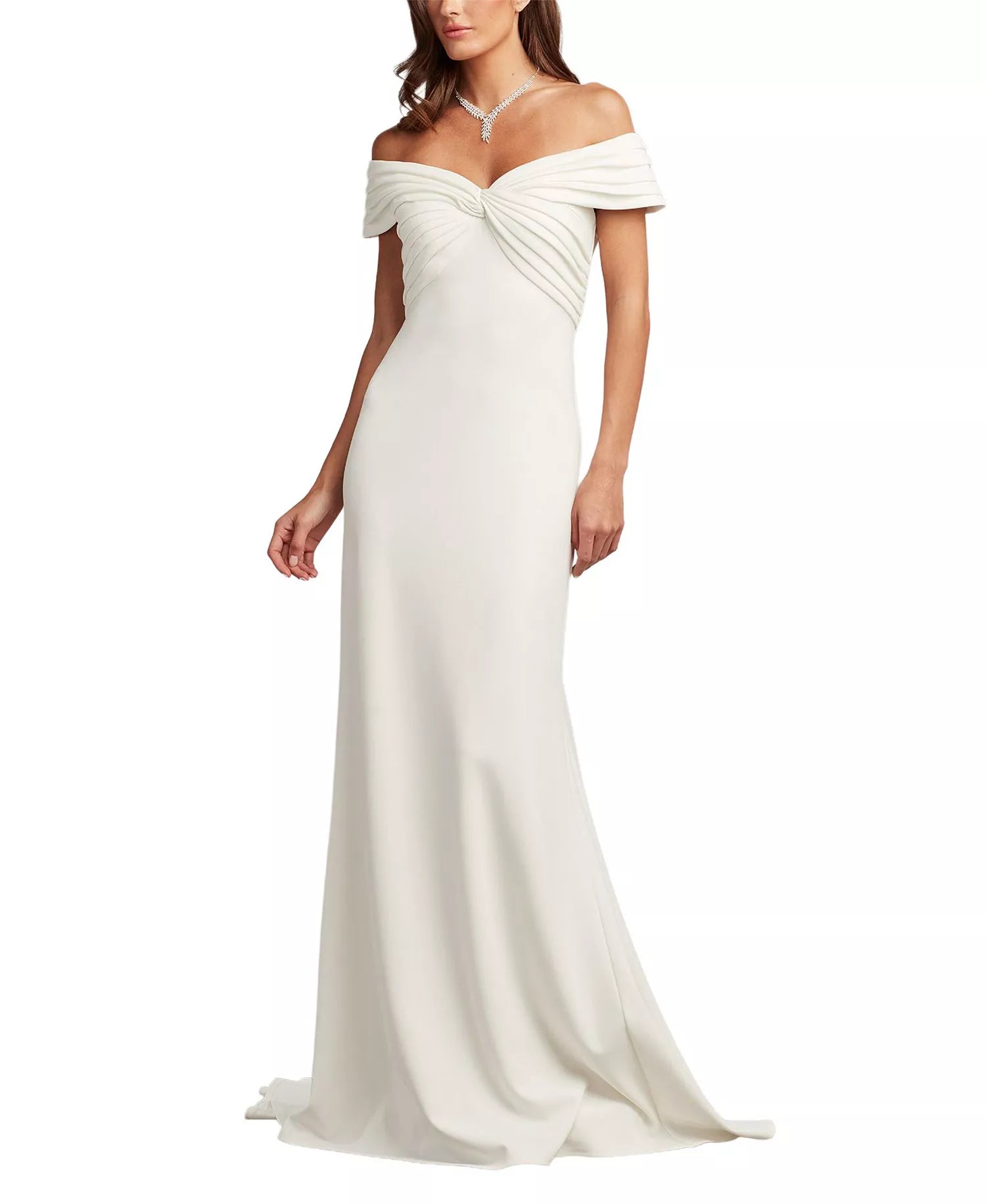 Soft Trumpet Off the Shoulder Ruffled Sleeve Keyhole Back Train Length For Adults Prom Dress