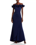 Soft Trumpet Off the Shoulder Ruffled Sleeve Zipper Back Floor Length Hot Sale Prom Dress