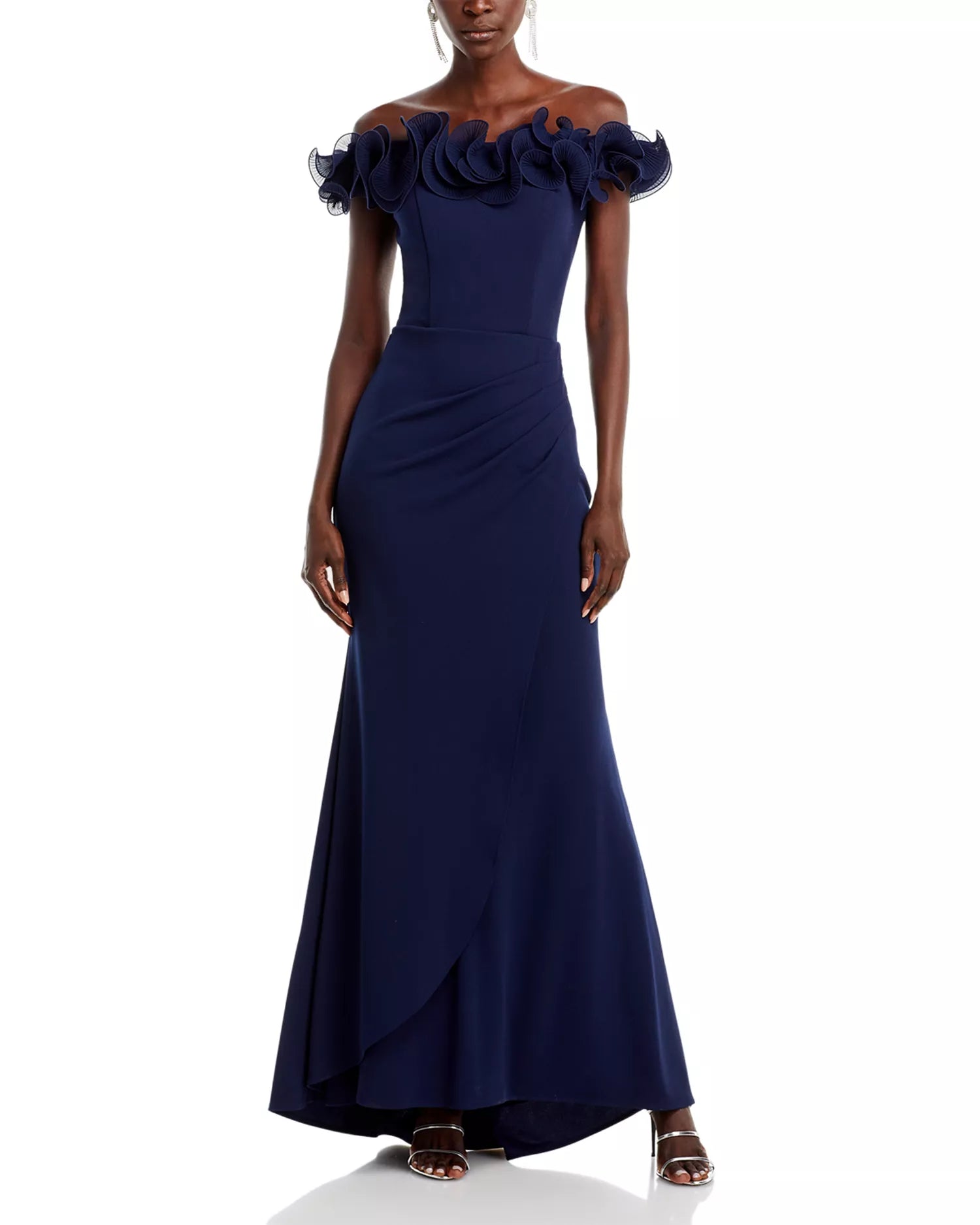 Soft Trumpet Off the Shoulder Ruffled Sleeve Zipper Back Floor Length Hot Sale Prom Dress