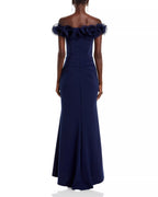 Soft Trumpet Off the Shoulder Ruffled Sleeve Zipper Back Floor Length Hot Sale Prom Dress