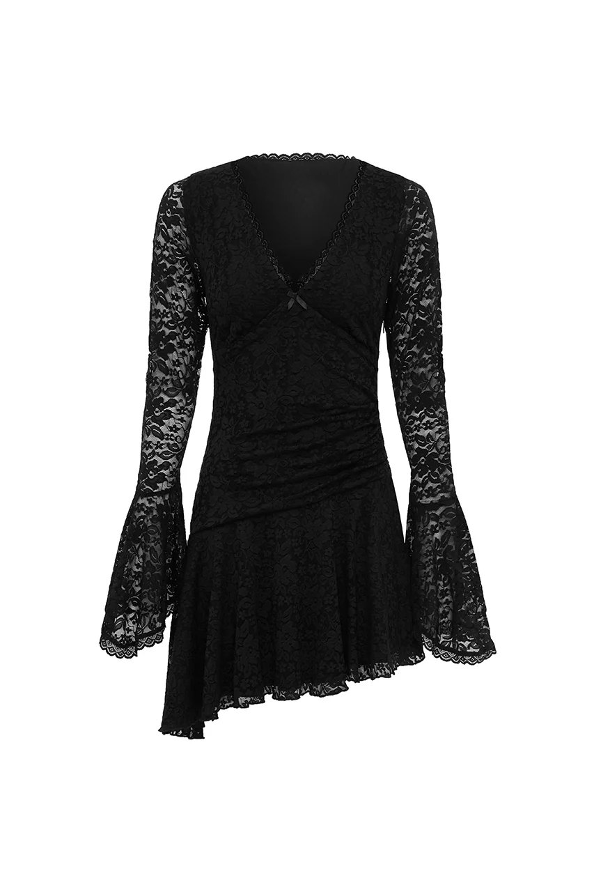 Solid Color A-Line/Princess V Neck Long Sleeves Full Coverage Short-Mini Homecoming Dress