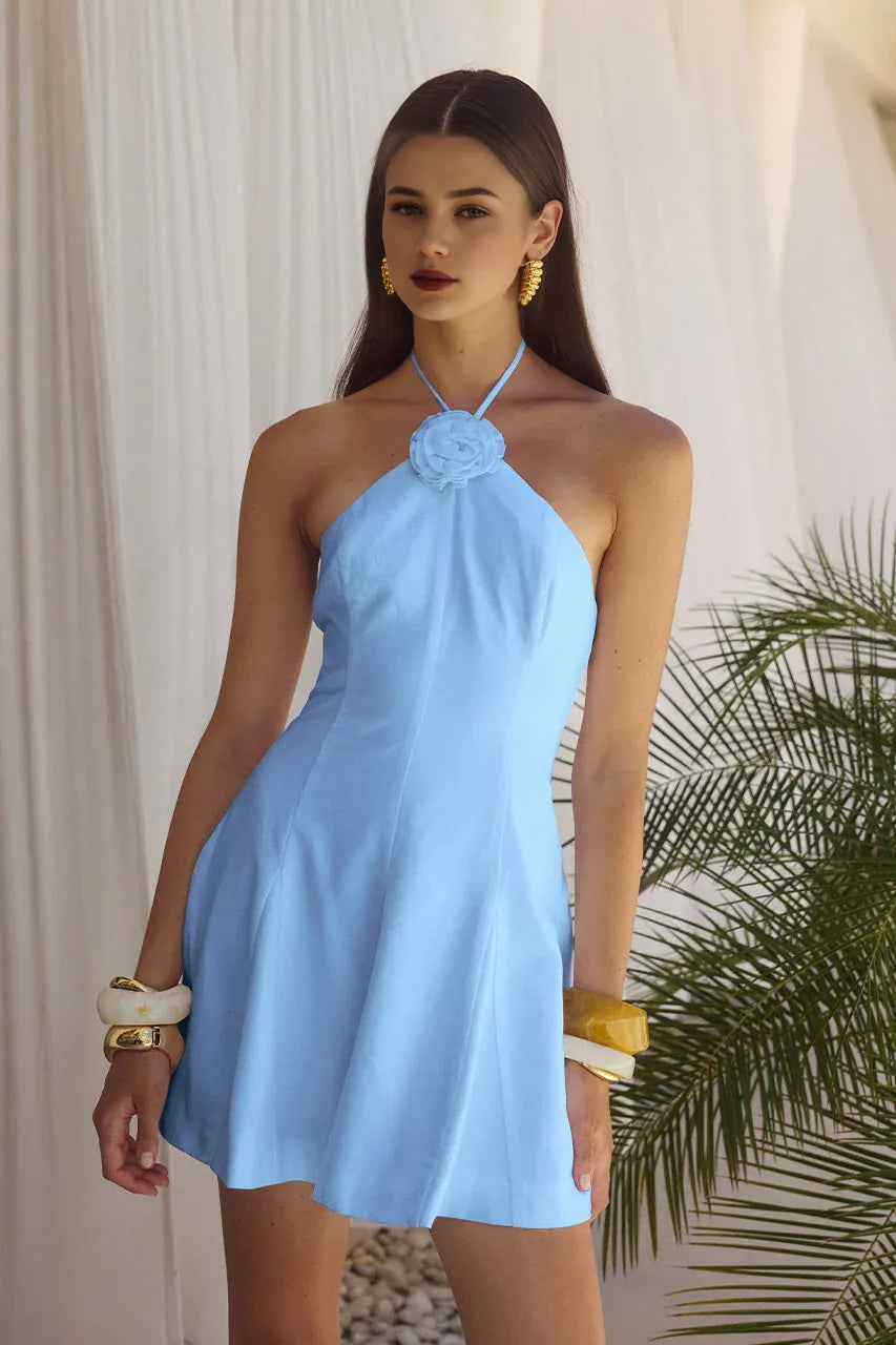 Solid Color A-Line/Princess Halter Neck Sleeveless Backless Short-Mini Homecoming Dress