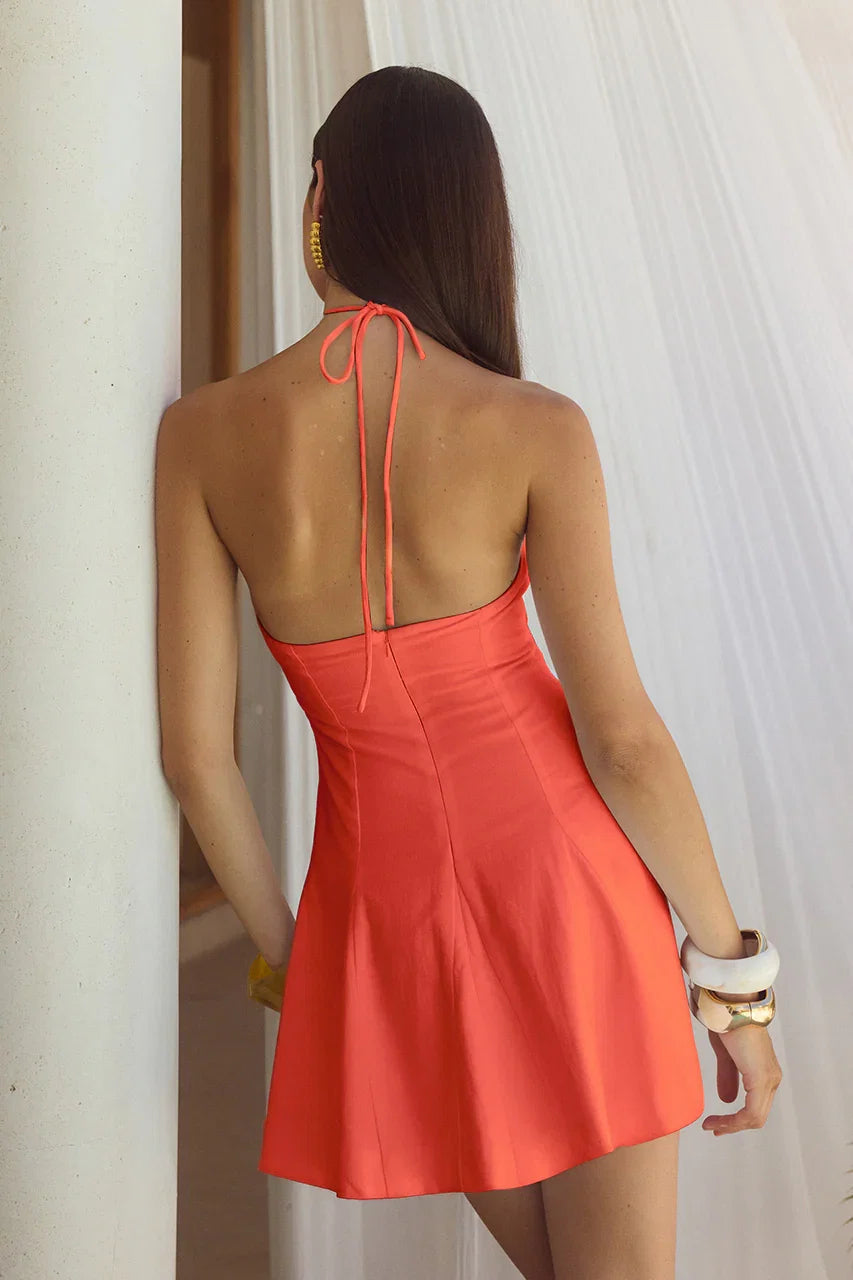 Solid Color A-Line/Princess Halter Neck Sleeveless Backless Short-Mini Homecoming Dress