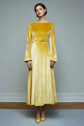 Solid Color A Line Jewel Neck Long Sleeve Ankle-Length Prom Dress
