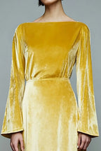 Solid Color A Line Jewel Neck Long Sleeve Ankle-Length Prom Dress