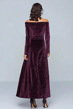 Solid Color A Line Off the Shoulder Long Sleeve Floor-Length Prom Dress