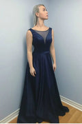 A-Line Round Neck Sleeveless Beaded Maxi Evening Dress