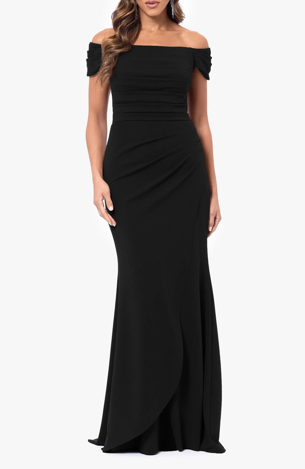 Sophisticated Mermaid Off Shoulder Short Sleeve Zipper Back Floor Length Evening Dress