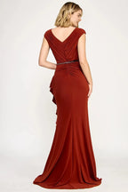 Sophisticated Mermaid V Neck Cap Sleeve Closed Back Floor Length Prom Dress