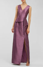 Sophisticated Peplum V Neck Sleeveless Zipper Back Floor Length Evening Dress