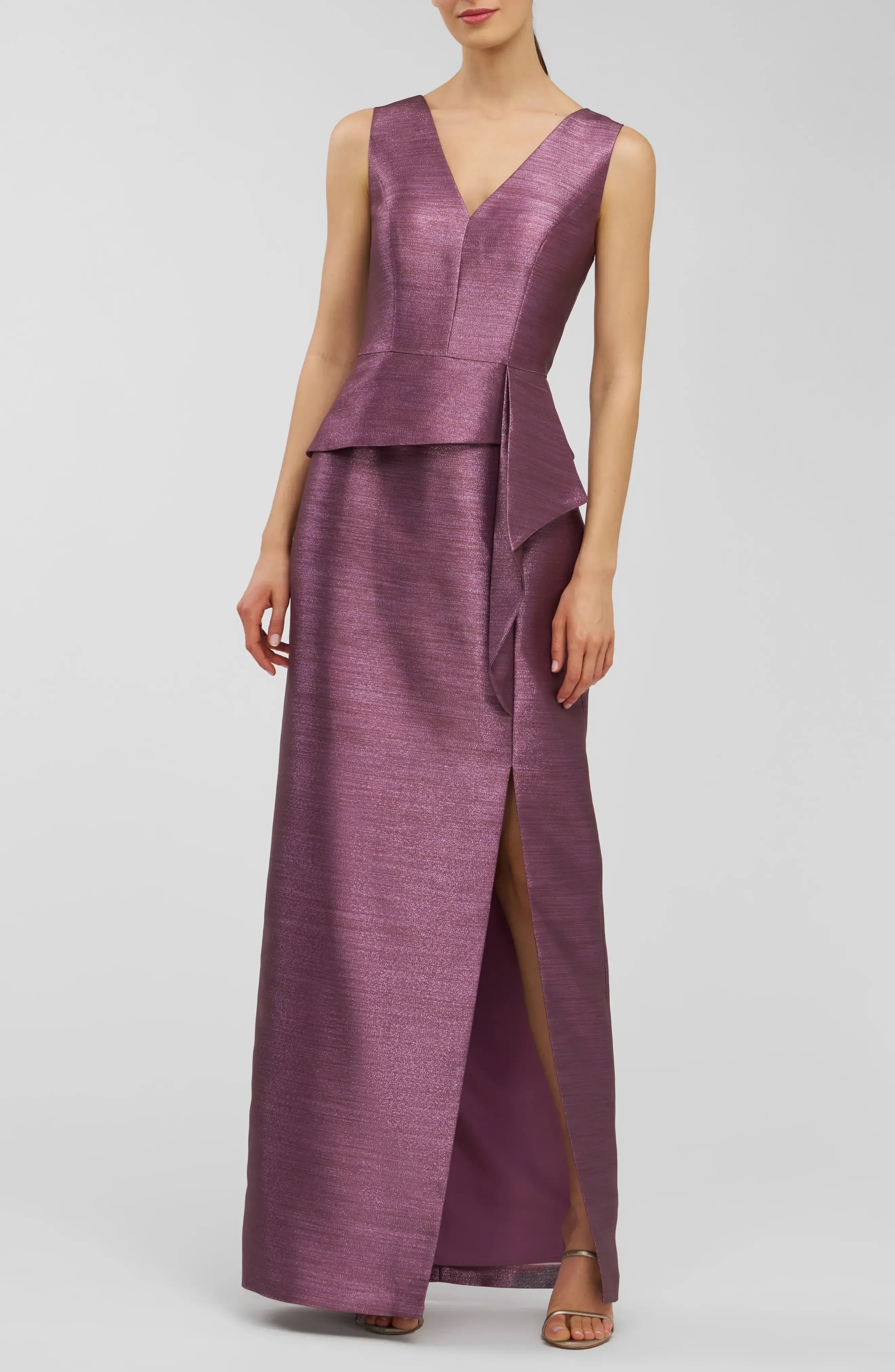 Sophisticated Peplum V Neck Sleeveless Zipper Back Floor Length Evening Dress