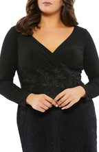 Sophisticated Plus Size Sheath V Neck Long Sleeve Zipper Back Floor Length Evening Dress