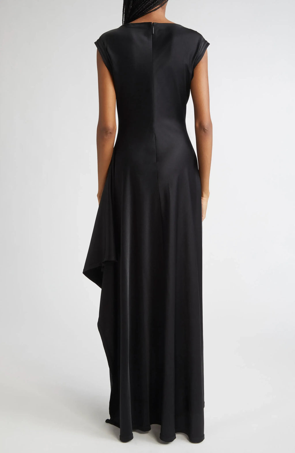 Sophisticated Sheath Boat Neck Cap Sleeve Zipper Back High Low Floor Length Evening Dress