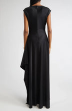 Sophisticated Sheath Boat Neck Cap Sleeve Zipper Back High Low Floor Length Evening Dress