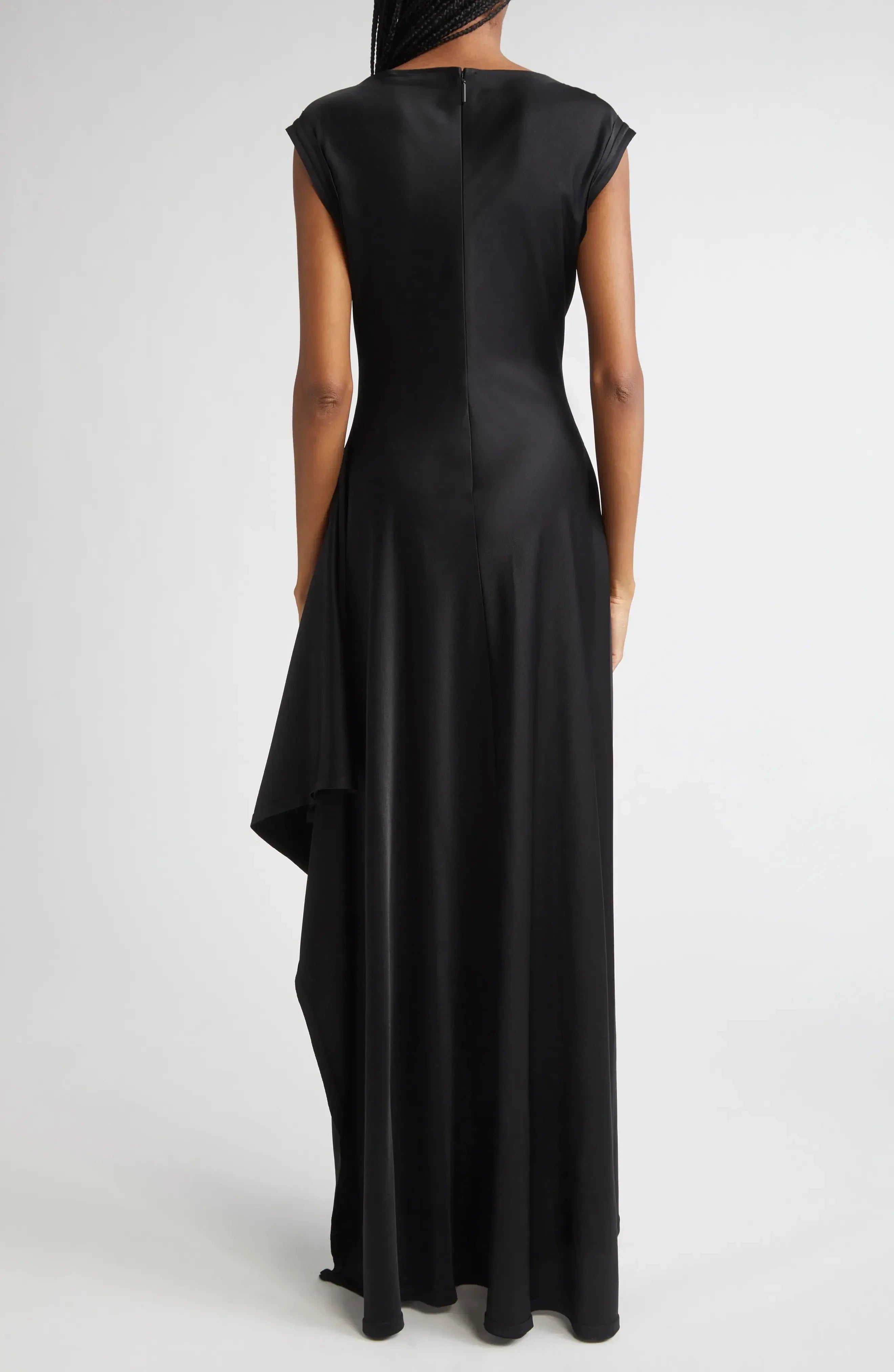 Sophisticated Sheath Boat Neck Cap Sleeve Zipper Back High Low Floor Length Evening Dress