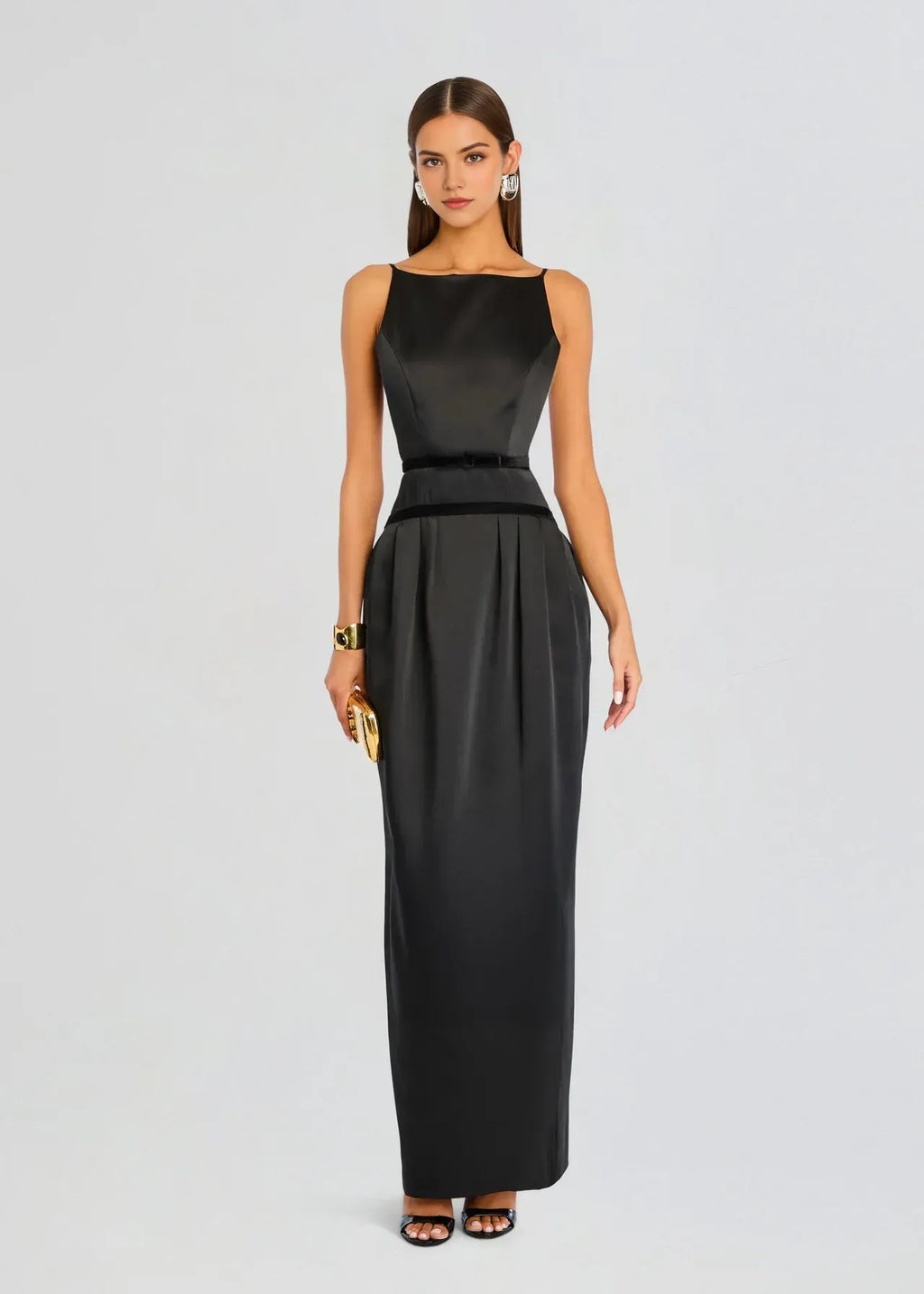 Sophisticated Sheath Boat Neck Sleeveless Open Back Floor Length Plus Size Evening Dress