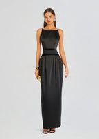Sophisticated Sheath Boat Neck Sleeveless Open Back Floor Length Plus Size Evening Dress