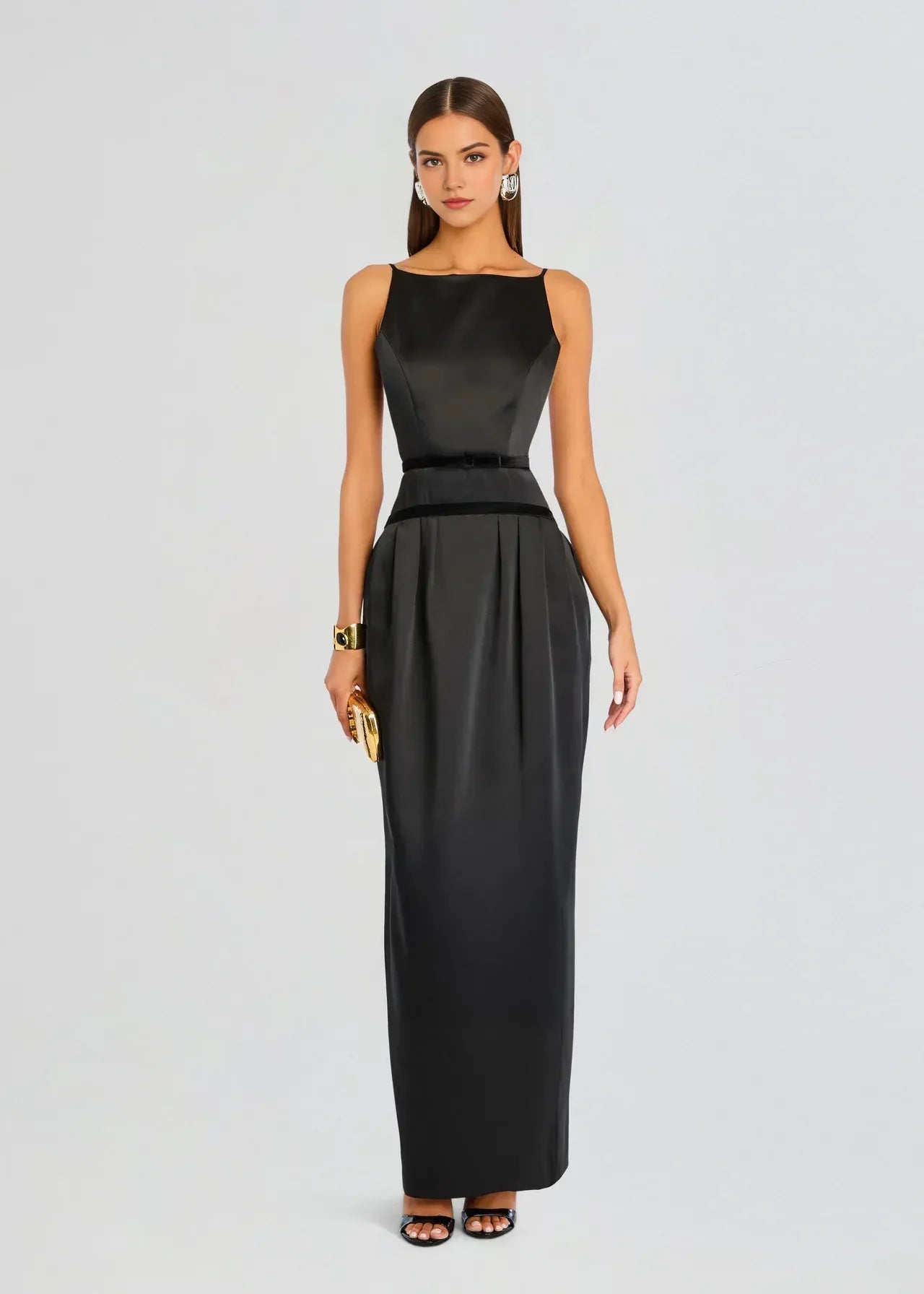 Sophisticated Sheath Boat Neck Sleeveless Open Back Floor Length Plus Size Evening Dress