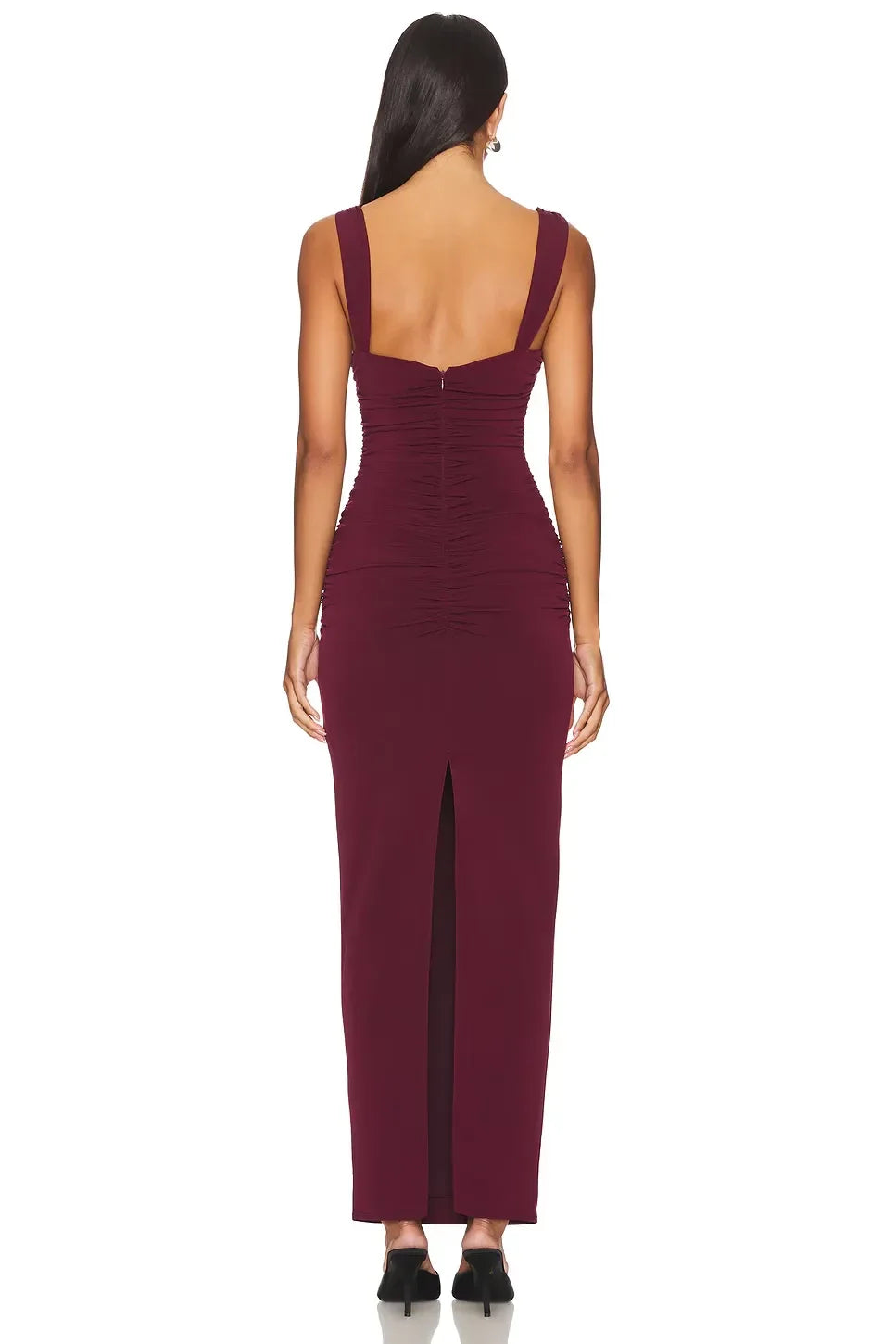 Sophisticated Sheath Cowl Neck Sleeveless Ruched Back Slit Front Floor Length Evening Dress