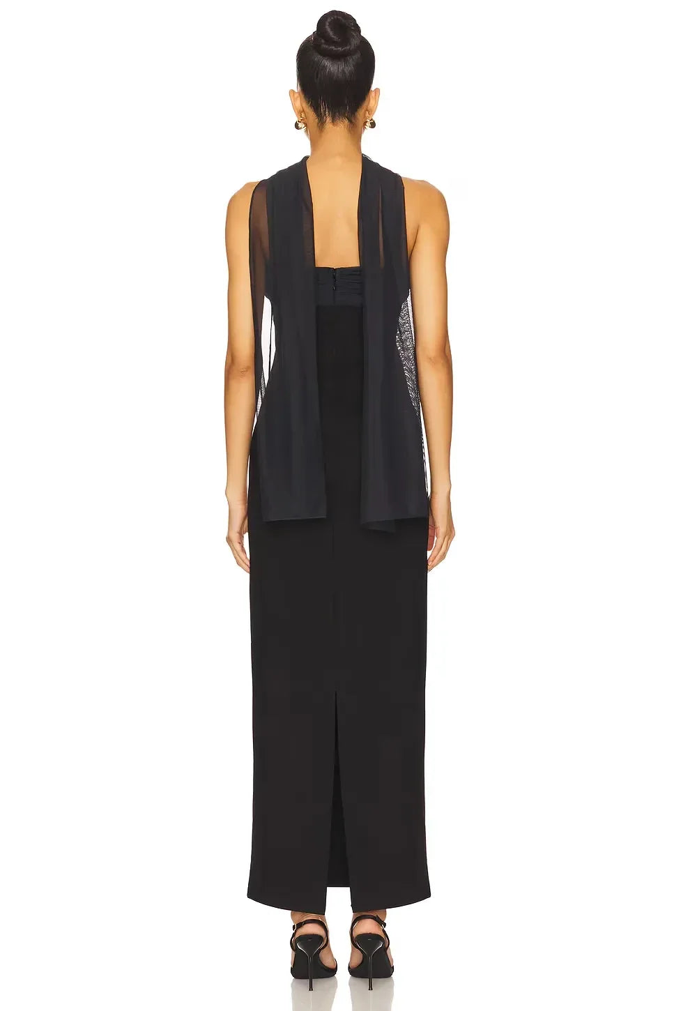 Sophisticated Sheath Strapless Draped Back Slit Front Floor Length Evening Dress