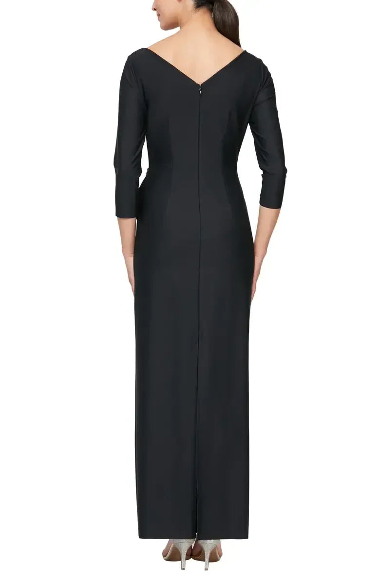 Sophisticated Sheath V Neck Three Quarter Sleeve Zipper Back Floor Length Evening Dress