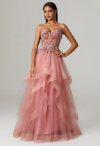A-line Sweetheart-Neck Sleeveless Pleated Backless Floor Length Prom Dress