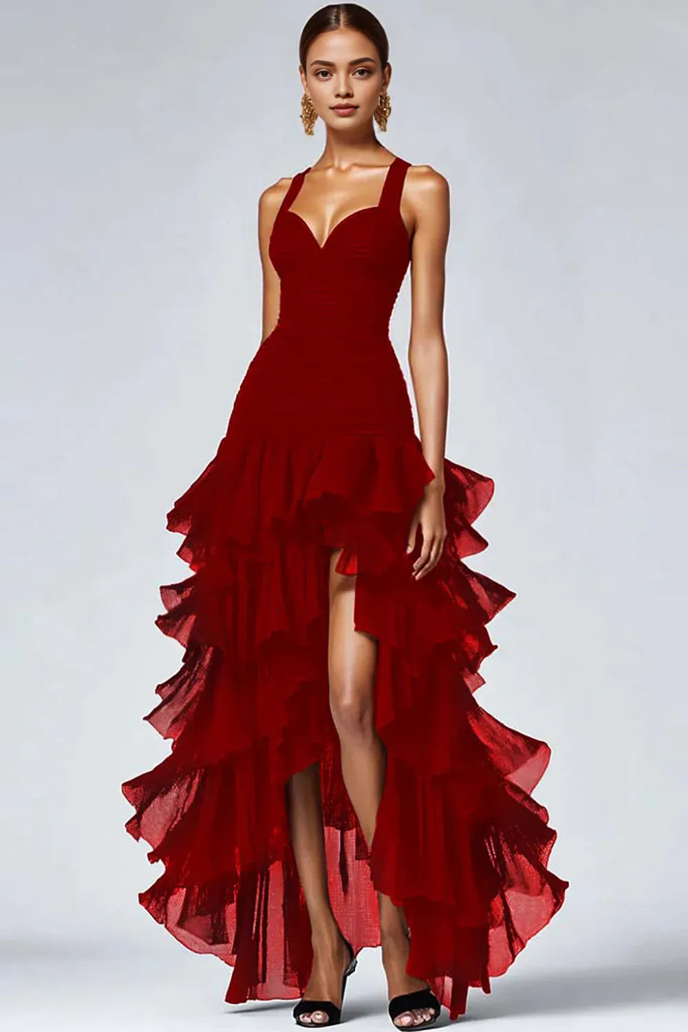 A Line Sweetheart Sleeveless High-Low Prom Dress