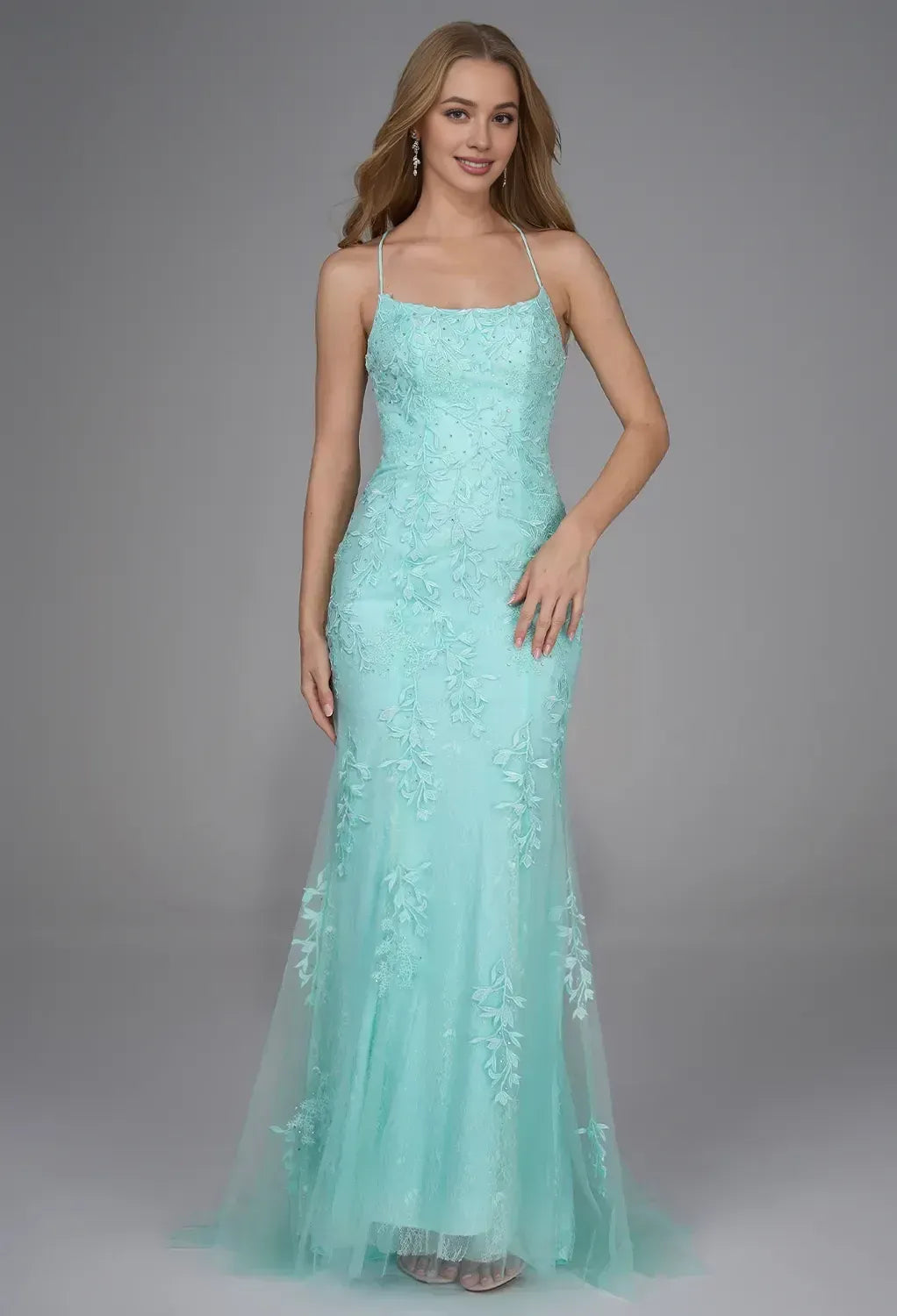 Mermaid/Trumpet U Neck Sleeveless Backless Floor Length Prom Dress