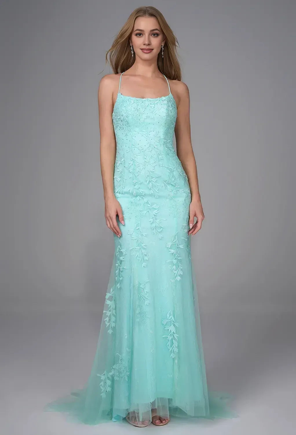 Mermaid/Trumpet U Neck Sleeveless Backless Floor Length Prom Dress
