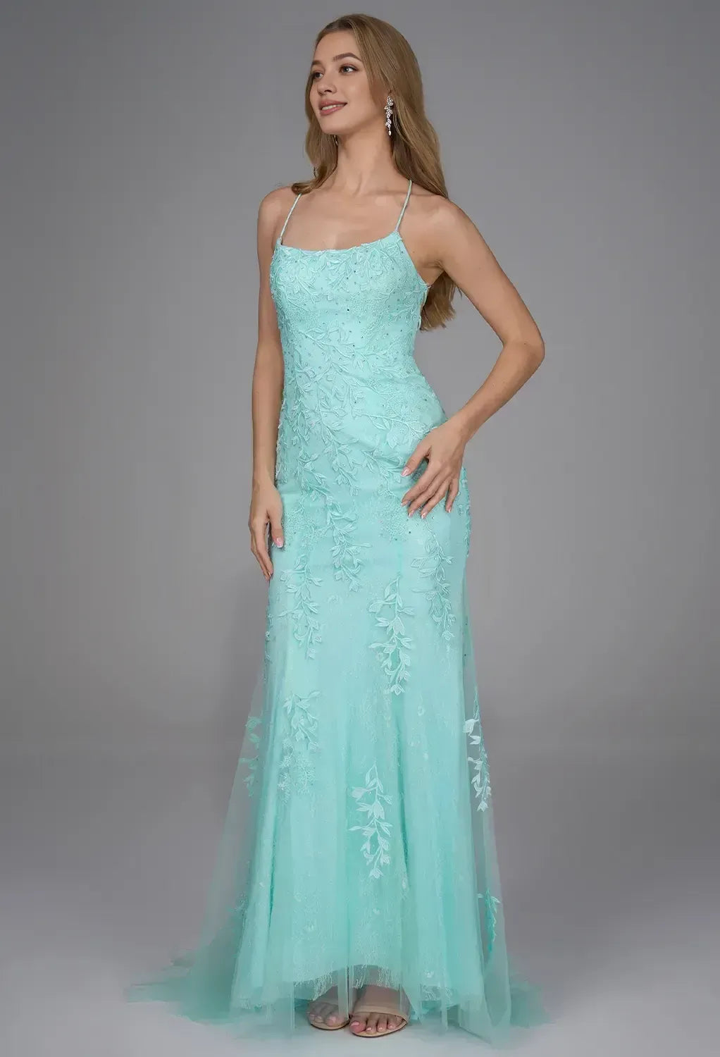 Mermaid/Trumpet U Neck Sleeveless Backless Floor Length Prom Dress